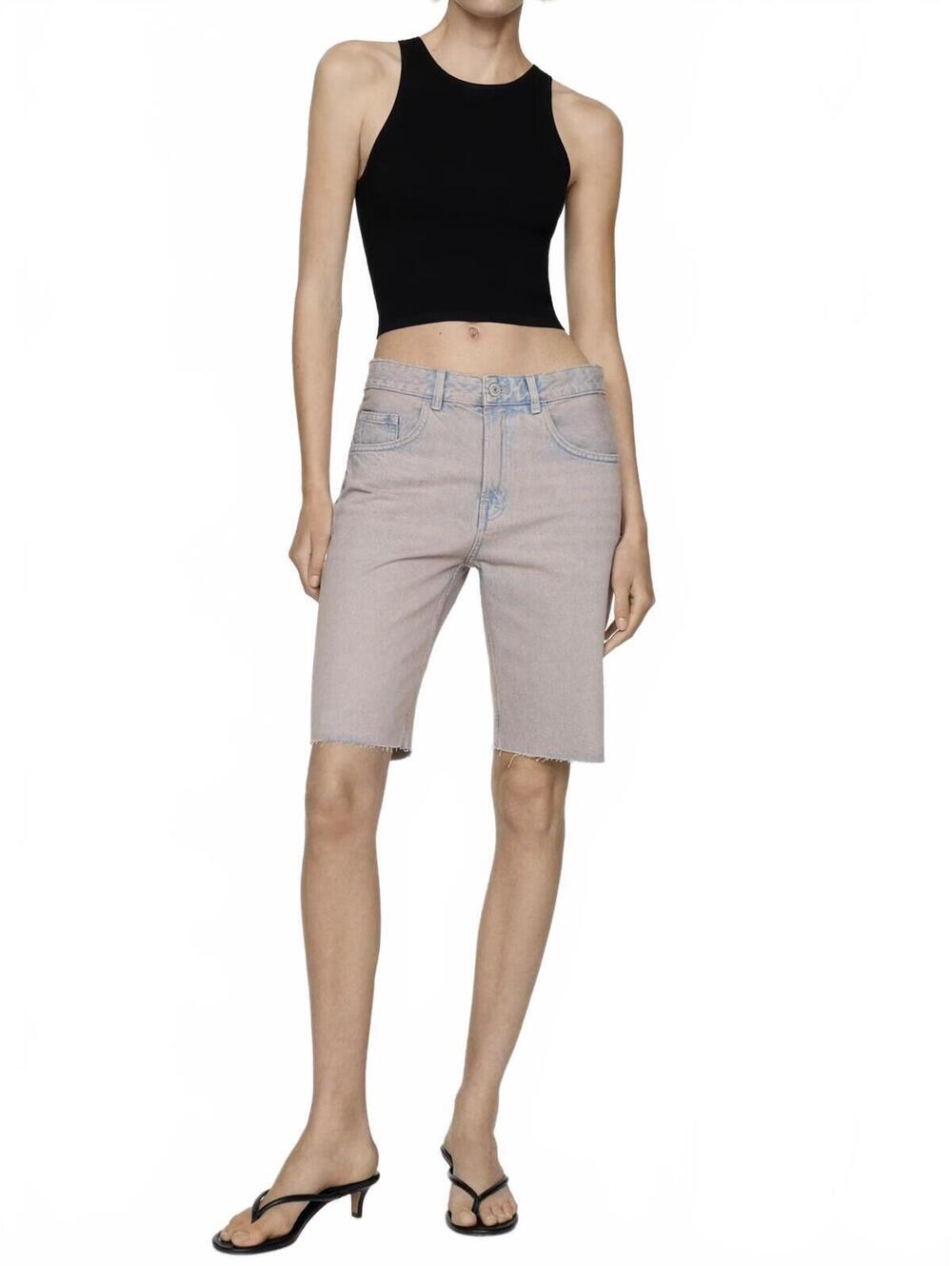 Mango Denim Bermuda Shorts with Washed Effect NWT Light Pink Size 2 / EUR 34